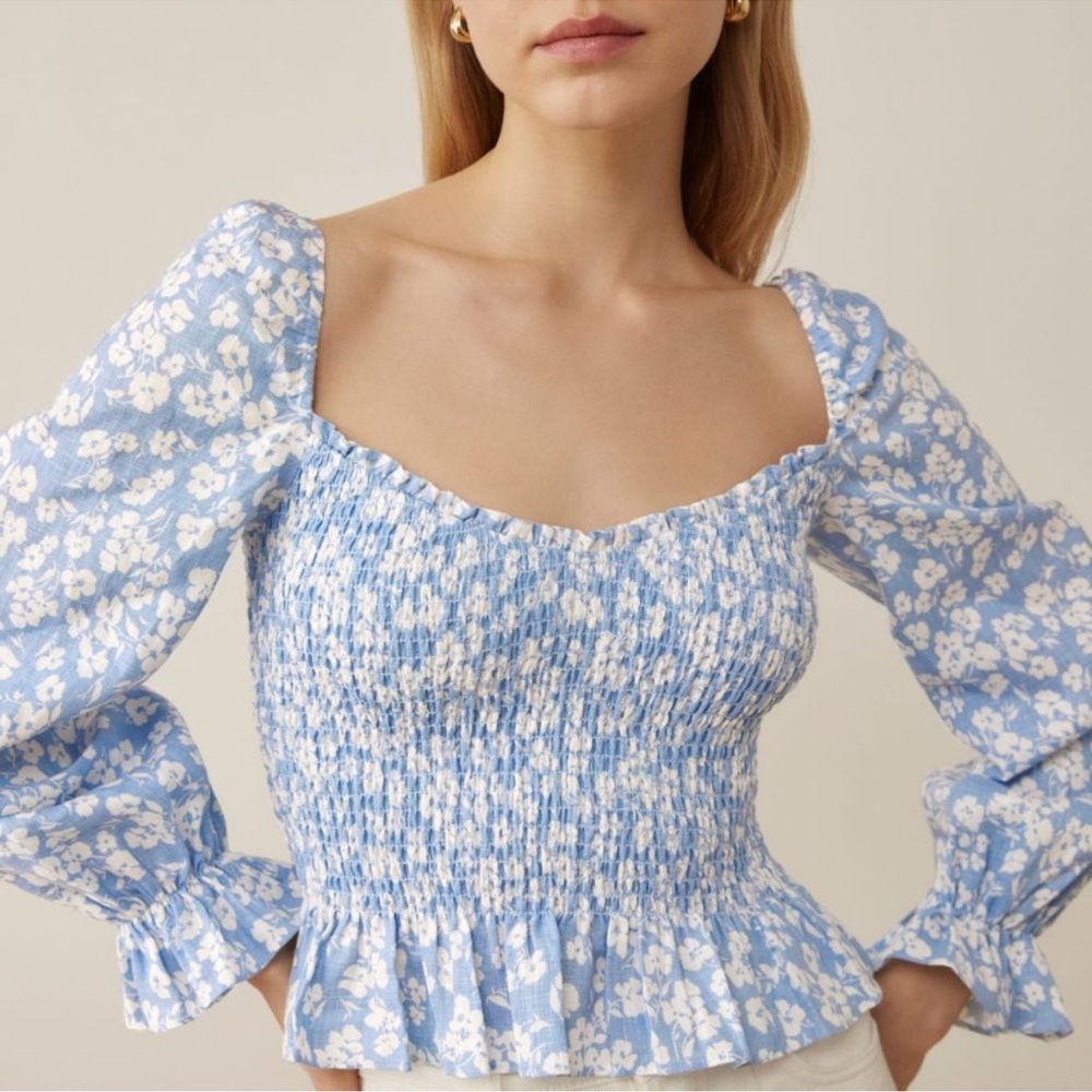 Reformation Cambria Linen Top Floral size xs